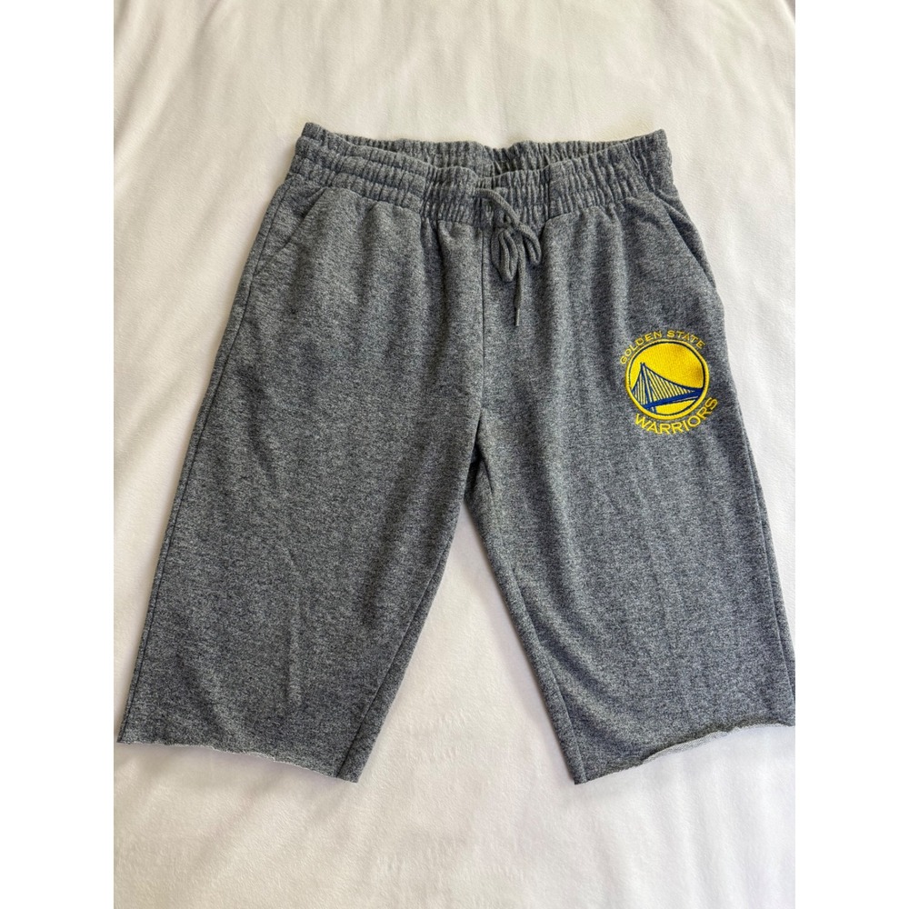 NBA Golden State Warriors Gray Sweat Shorts Raw Hem Embroidered Logo Mens Medium